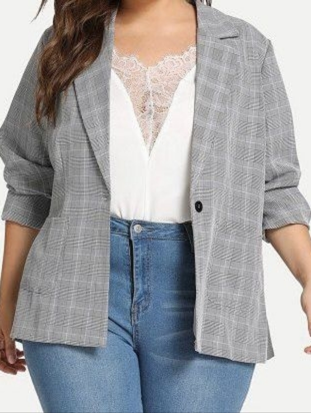 Women's Gray Plaid Blazer Jacket